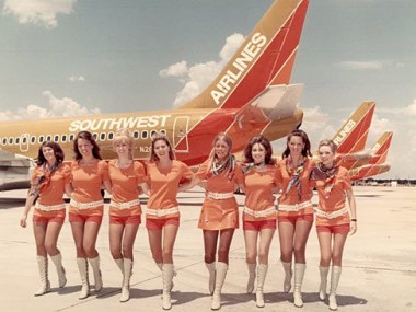 southwest flight attendants taking picture outside plane